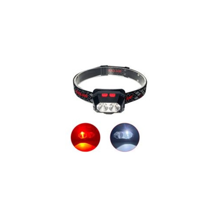 LED fejlámpa, 1000 lumen, fehér és piros, 6 mód, IPX4, 3000mAh, állítható