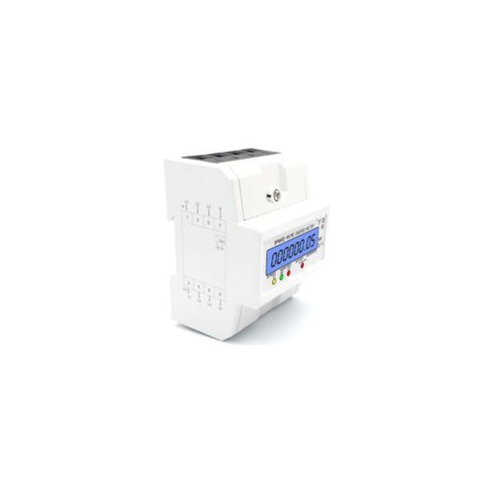 Háromfázisú energiamérő 220/380V 5-80A megvilágított LCD kijelző DIN sínre szerelhető 100x76x65mm átlátszó/fehér
