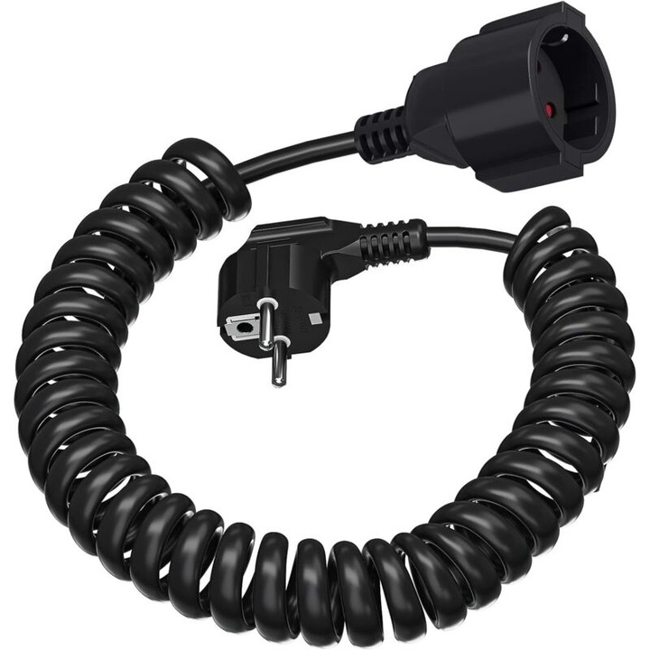 Spirál hosszabbító kábel 0,6-2m 230V 16A fekete 3x1mm IP20