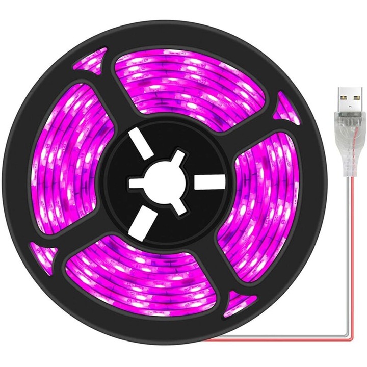 LED лента за растения, пълен спектър, водоустойчива, USB, 5м