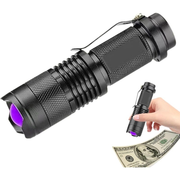 Преносим UV фенер 365nm 5W, алуминиев, регулируем, черен