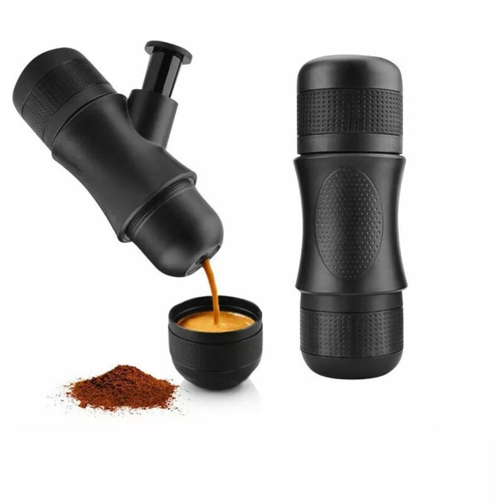 Espressor manual portabil, compact, LFGB, negru, mic