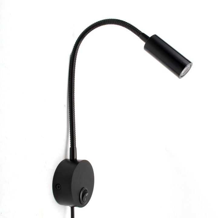 Lampa de citit neagra, lampa LED flexibila cu gat de lebada 3W 3000-3500K, lampa de citit montata pe perete 240V cu intrerupator pentru dormitoare, camere de zi, camere de zi interioare (alb cald)