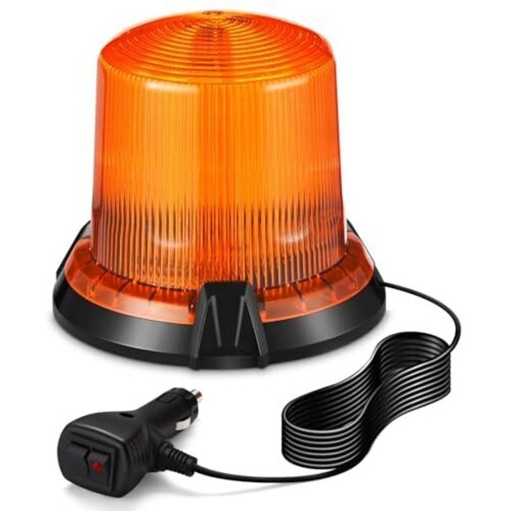 Lumina avertizare rotativa LED portocalie, 2 moduri, cablu 3m, baza magnetica, 12V/24V