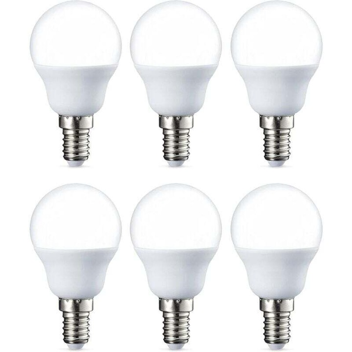 6 db G45 kerek LED izzó készlet, 5W, meleg fehér, E14, 470 lumen