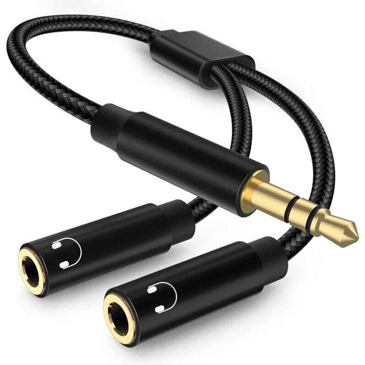 Cablu splitter audio 3.5mm, set 2 buc, negru, 20cm