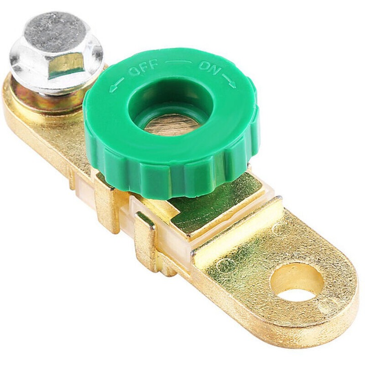 Akkumulátor saru kapcsoló, sárgarézzel bevont cinkötvözet, zöld, 10mm