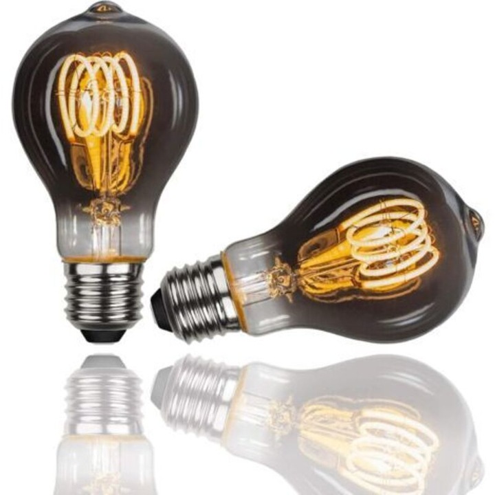 2 db Vintage LED Izzó A60 E27 4W szett, füstszínű, 50x50mm, meleg fehér