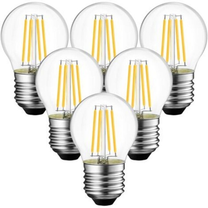 6 darabos szett, E27 G45 LED filament izzó, vintage LED lámpa, 4W (40W-nak megfelelő), 470 lm, 2700K meleg fehér, nem szabályozható, 15000 óra