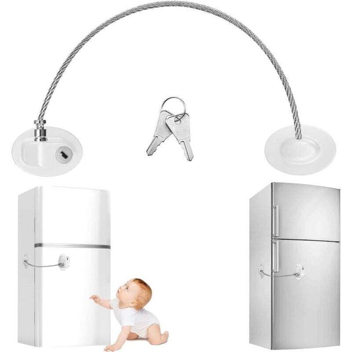 Lacat frigider cu cheie, set 2 bucati, alb, PPA inox, universal