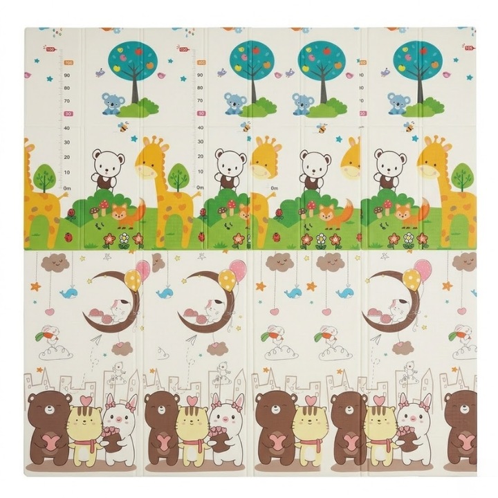 Covor de joaca pentru copii XXL, pliabil si cu doua fete, 200x180 cm, educativ, gros, impermeabil, model Litere si Animale