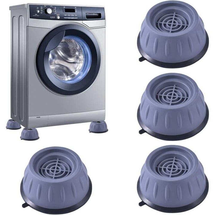 Set 4 picioare antisoc pentru masini de spalat si mobilier, gri, 35x35x35cm