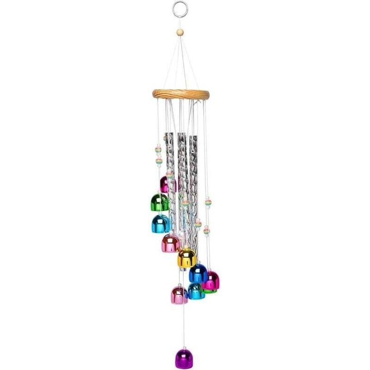 Clopotel vant colorat, 4 tuburi aluminiu, 11 clopotei, 45cm