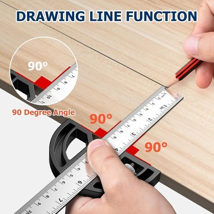 Rigla unghiulara lemn metal 30x3cm multifunctionala pentru desen si masurare