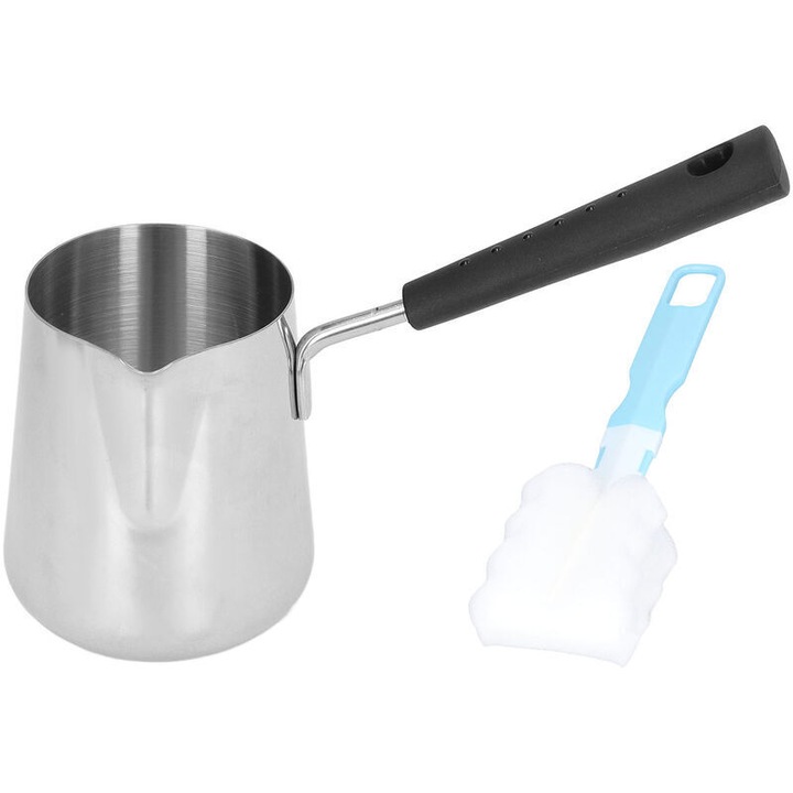 Ibric pentru unt, 350ml, inox, cu cioc de turnare, set cu pensula