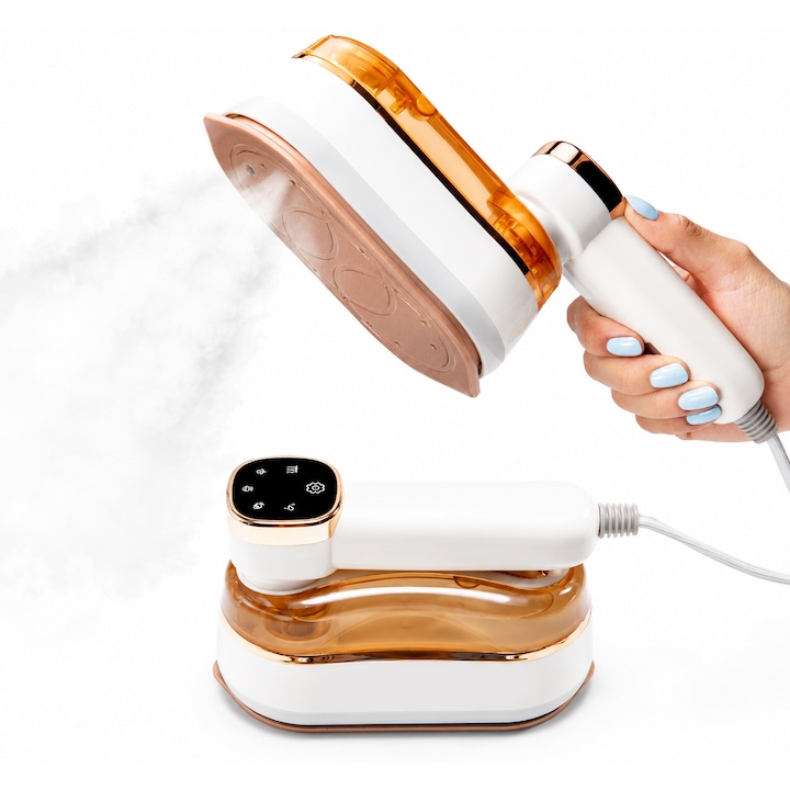Aparat de Calcat Vertical cu Abur Weston SteamPro, Putere 1200W, Jet de Abur de Inalta Presiune, Incalzire Rapida 20s, Rezervor 140ml, Talpa Metalica, Protectie Supraincalzire, Design Ergonomic, Portabil, Pliabil, Bej