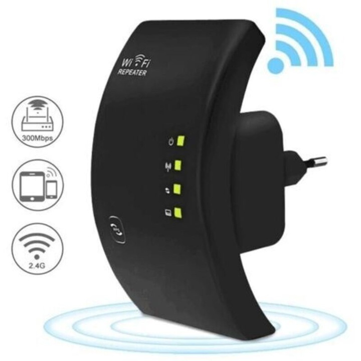 N300 WiFi jelerősítő, 300 Mbps, 2.4 GHz, 1 Ethernet port, 200m lefedettség