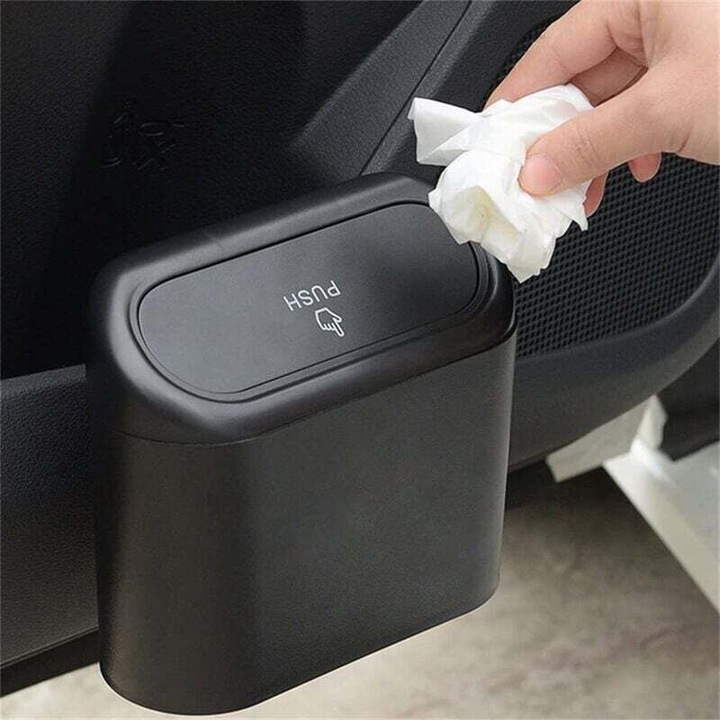 Cos gunoi auto mini impermeabil cu capac universal compact