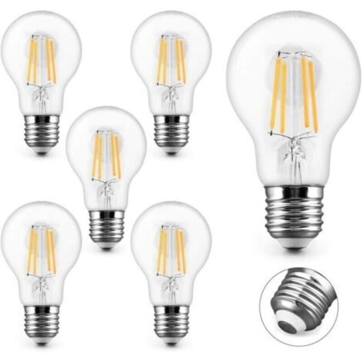 6 db LED filament izzó készlet E27 4W 2700K meleg fehér 60x106mm vintage