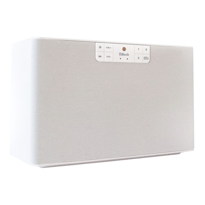 Boxa Block C (control vocal Alexa, radio, Bluetooth, WiFi, Spotify, DLNA, UPnP, USB, AUX), alba