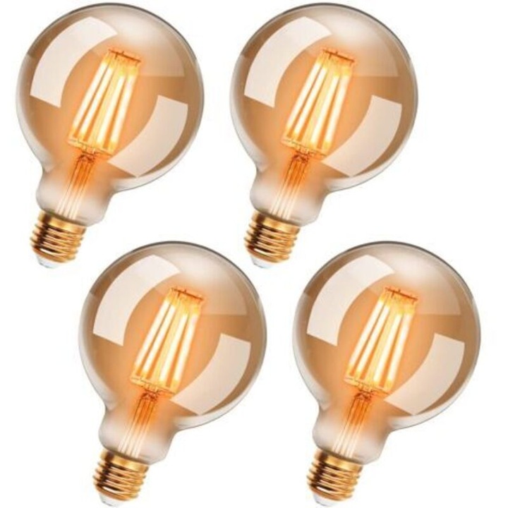 4 db vintage Edison G95 LED izzó készlet, meleg fehér, 6W, E27, 2200K, 600 lumen