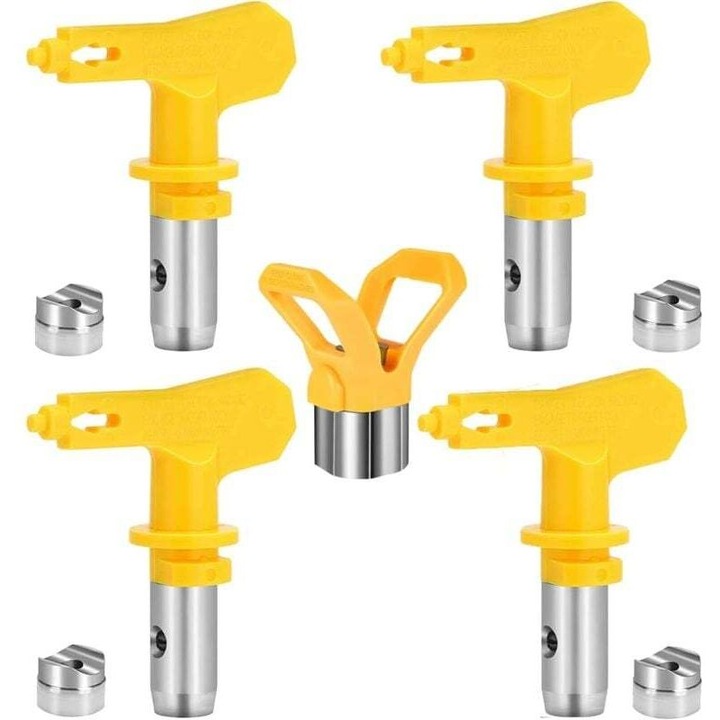Set 4 duze reversibile pentru pistol de vopsit airless, otel inoxidabil si carbura de tungsten, multicolor, dimensiuni variate