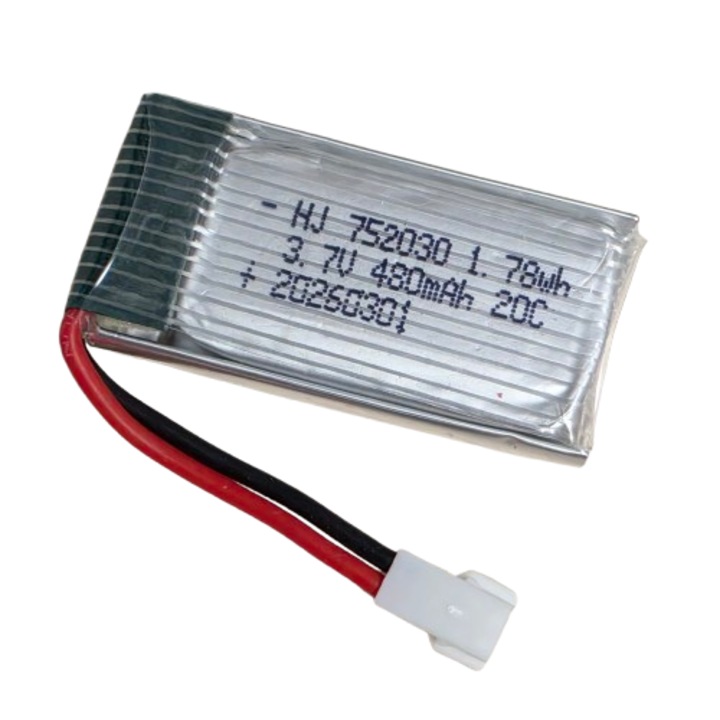 Li-Po Akkumulátor 480mAh 3.7V Nafpro 752030/ 40x20x7mm, XH 2.0 Male Csatlakozó