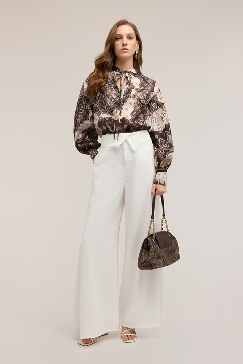 Motivi, Bluza cu imprimeu paisley, Alb/Maro inchis