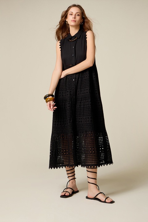 Oltre, Rochie-camasa midi din bumbac, Negru