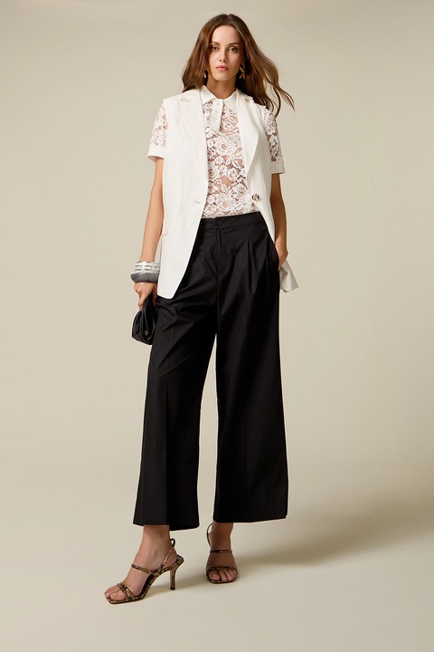 Oltre, Pantaloni ampli de bumbac cu pliuri, Negru