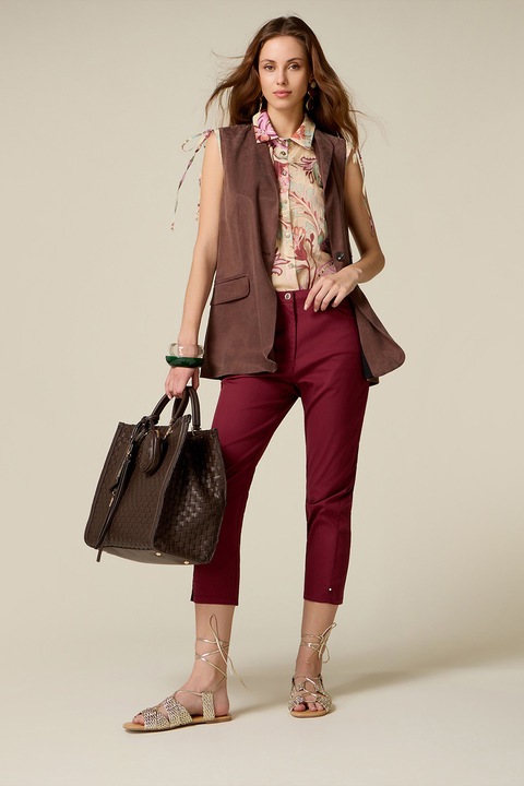 Oltre, Pantaloni capri cu talie medie, Violet tyrian, 38