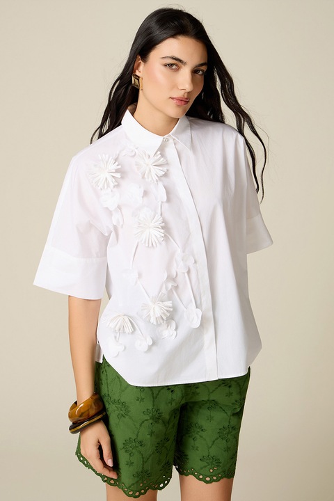 Oltre, Camasa lejera cu aplicatii florale, Alb, 2XL