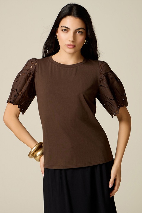 Oltre, Tricou cu maneci brodate, Maro inchis