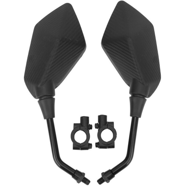 2 db Univerzális Motorkerékpár Tükör Készlet 22mm, ABS Fém, Szénfekete