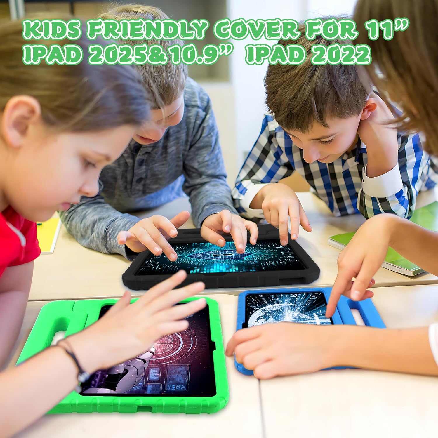Husa pentru iPad 11 A16/10 generatii cu suport pentru creion si maner, protectie superioara, rezistenta la copii, husa EVA draguta pentru iPad 11"/10.9" 2025/2022 - Verde