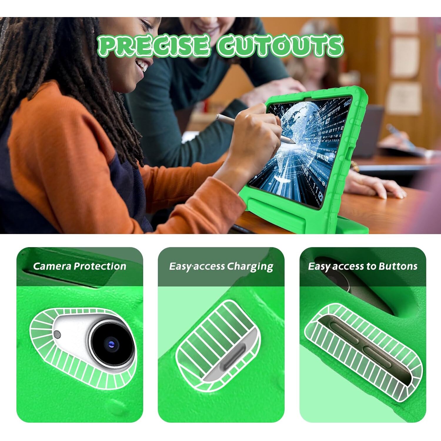 Husa pentru iPad 11 A16/10 generatii cu suport pentru creion si maner, protectie superioara, rezistenta la copii, husa EVA draguta pentru iPad 11"/10.9" 2025/2022 - Verde