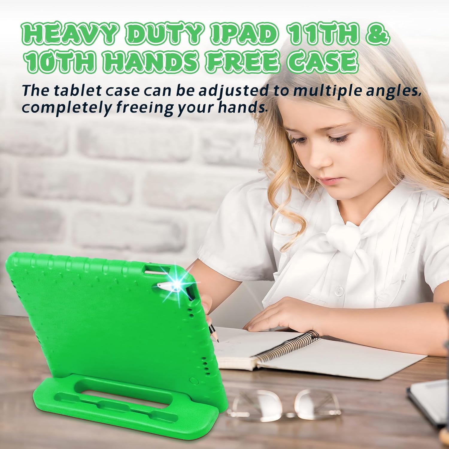 Husa pentru iPad 11 A16/10 generatii cu suport pentru creion si maner, protectie superioara, rezistenta la copii, husa EVA draguta pentru iPad 11"/10.9" 2025/2022 - Verde
