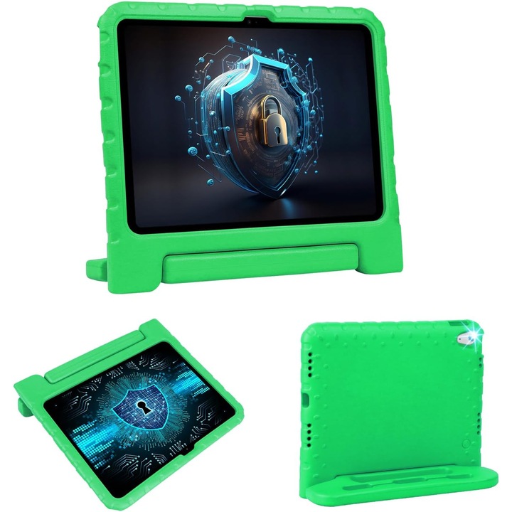 Husa pentru iPad 11 A16/10 generatii cu suport pentru creion si maner, protectie superioara, rezistenta la copii, husa EVA draguta pentru iPad 11"/10.9" 2025/2022 - Verde