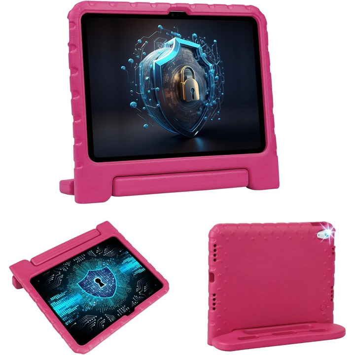 Husa pentru iPad 11 A16/10 generatii cu suport pentru creion si maner, protectie superioara, rezistenta la copii, husa EVA draguta pentru iPad 11"/10.9" 2025/2022 - Rosu trandafir