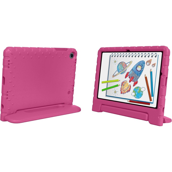 Husa pentru Samsung Galaxy Tab A11+ Plus 2025/A9+ Plus 2023, husa superprotectiva pentru tableta de 11 inch cu suport si maner, spuma EVA, pentru copii, exterior, scoala, calatorii, roz-rosu