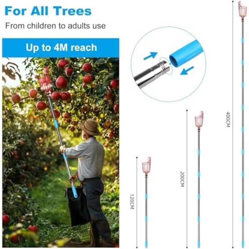 Cos Fructe Inox Cos cules fructe telescopic 1-4m inox usor 16cm diametru - eMAG.ro