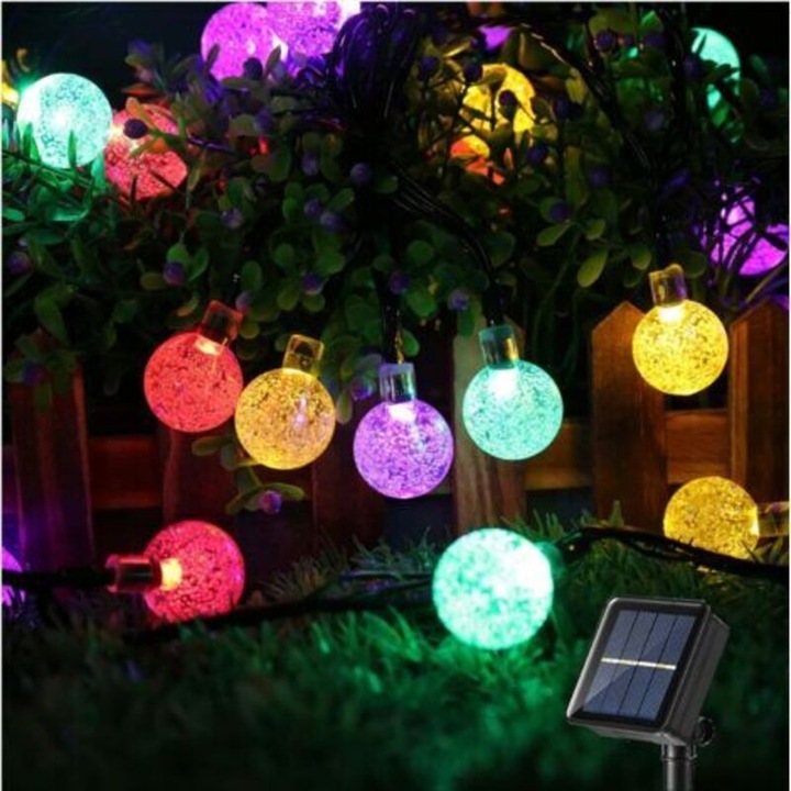 Instalatie luminoasa solara 30 LED multicolor 6.5m rezistenta la apa IP44
