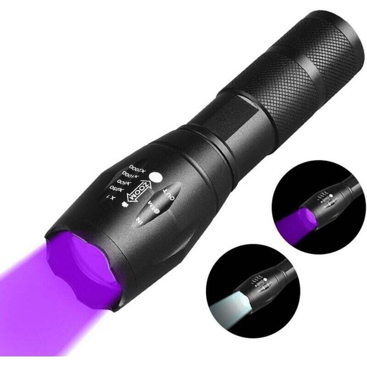Hordozható UV lámpa 365nm, kettős, alumínium, 39x28x134mm, fekete