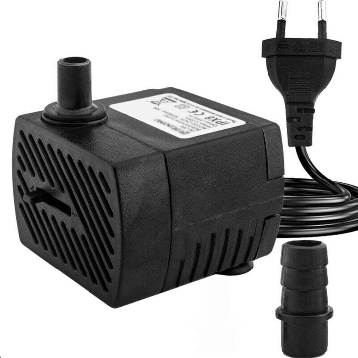 Mini vízpumpa 350L/h 5W, 1.5m kábel, állítható, 48x48x35mm, 2 fúvóka