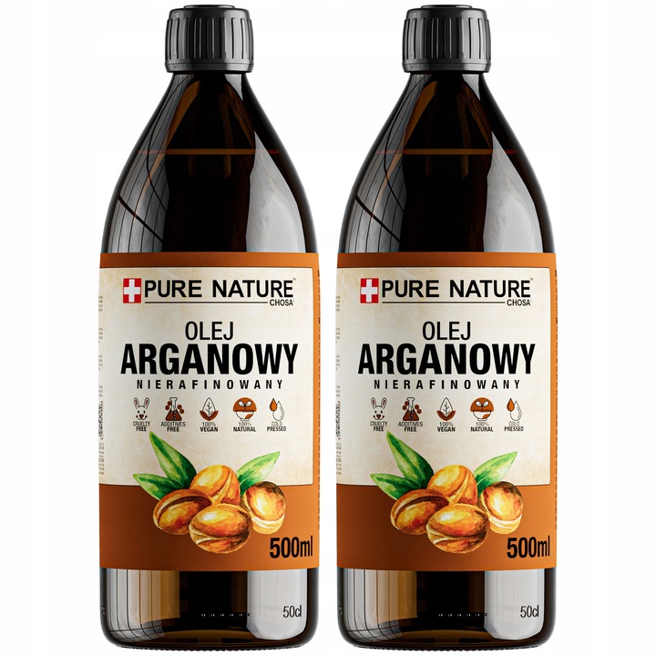 Argánolaj szett, Chosa, Pure Nature, 2 x 500 ml, 100% természetes, finomítatlan, hidegen sajtolt, intenzív hidratálás, ránctalanító