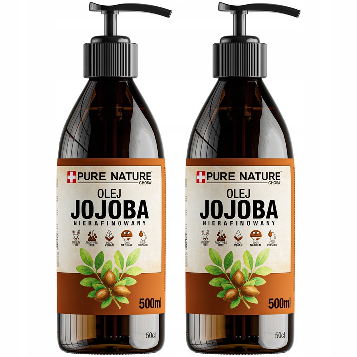 Jojoba Olaj Szett, Chosa, Pure Nature, 2 x 500 ml, Természetes, Finomítatlan, Hidegen Sajtolt, Hidratálás, Bőrregenerálás