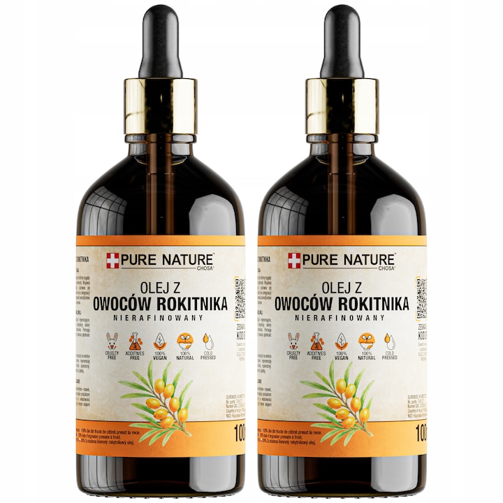 Set Ulei de Catina, Chosa, Pure Nature, 2 x 100 ml, 100% Natural, Nerafinat, Presat la Rece, Uz Cosmetic, Hidratare