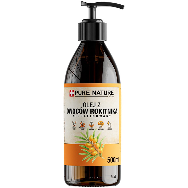 Homoktövis olaj, Chosa, Pure Nature, 0.5 L, Adagoló, Természetes, Szűretlen, Hidegen sajtolt, Regenerálás, Kozmetikai felhasználás