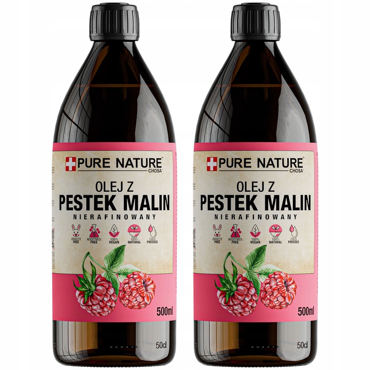 Málnamagolaj szett, Chosa, Chosa, Pure Nature, 2 x 500 ml, Természetes, Finomítatlan, Hidegen Sajtolt, Hidratálás, Kozmetikai felhasználás