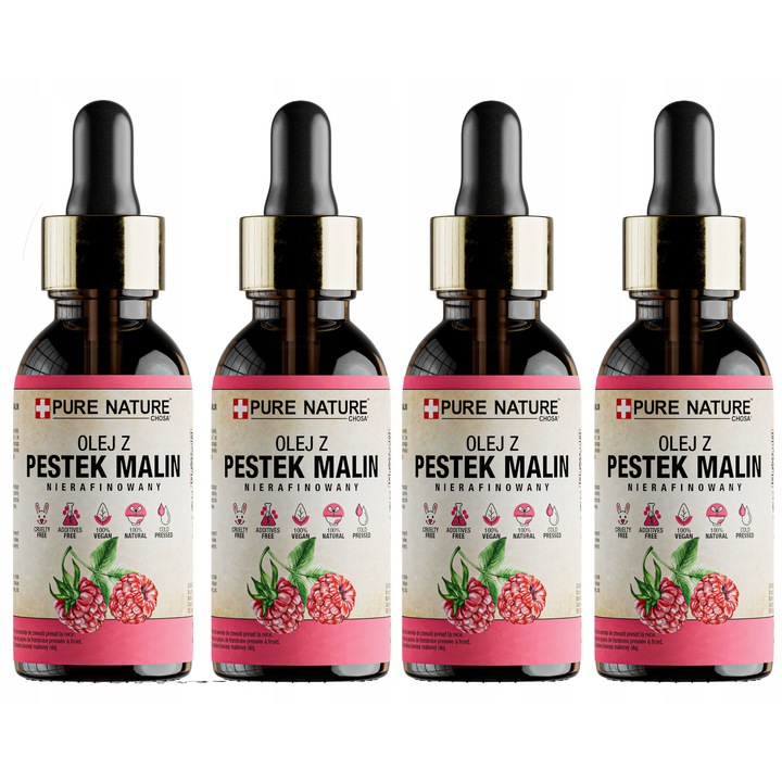 Málnamag Olaj Szett, Chosa, Pure Nature, 4 x 30 ml, Természetes, Finomítatlan, Hidegen Sajtolt, Bőrápolás, Pipetta